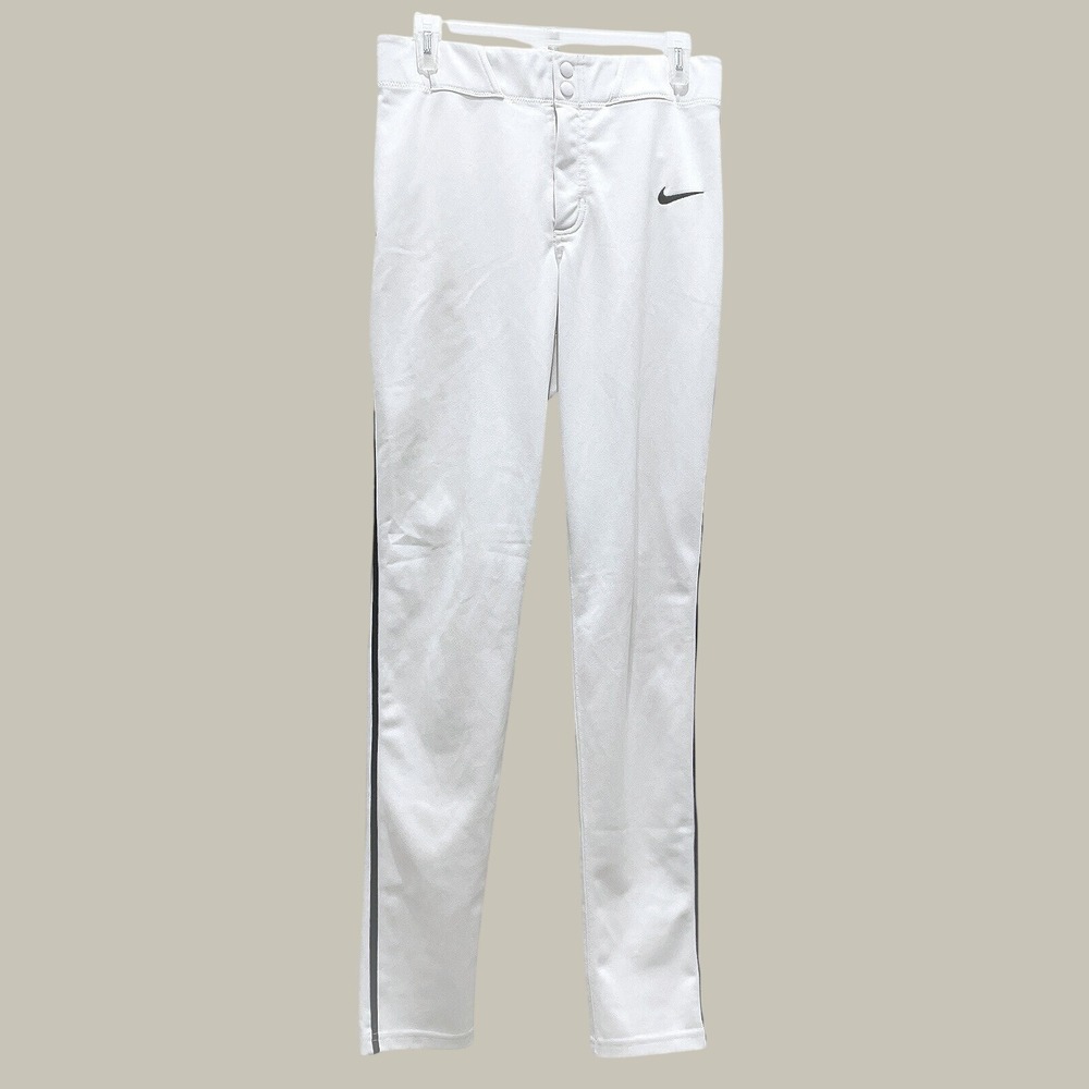Nike Mens Baseball Pants White Black Side Stripe Dri-FIT FZ1373-101 Small